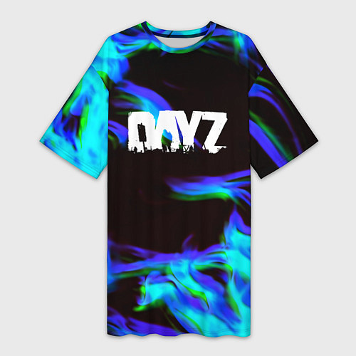 Женская длинная футболка Dayz огонь синий / 3D-принт – фото 1