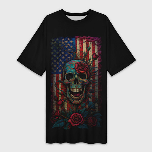 Женская длинная футболка Skull - USA / 3D-принт – фото 1