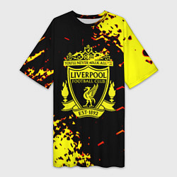 Женская длинная футболка Liverpool жёлтые краски текстура
