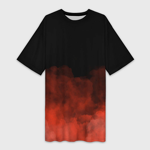 Женская длинная футболка Красный туман на чёрном / 3D-принт – фото 1
