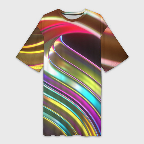 Женская длинная футболка Неоновый крученный металл разноцветный / 3D-принт – фото 1