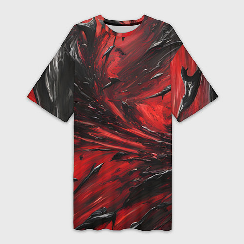 Женская длинная футболка Чёрная и красная субстанция / 3D-принт – фото 1