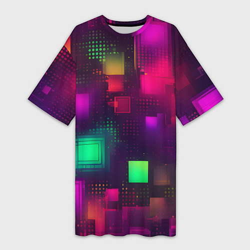 Женская длинная футболка Разноцветные квадраты и точки / 3D-принт – фото 1