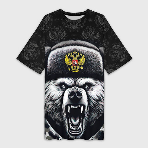Женская длинная футболка Русский медведь / 3D-принт – фото 1