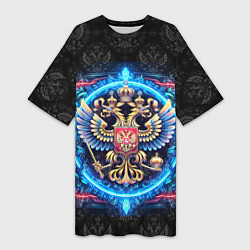 Женская длинная футболка Яркий неоновый герб России