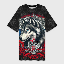 Женская длинная футболка Русский волк и герб России