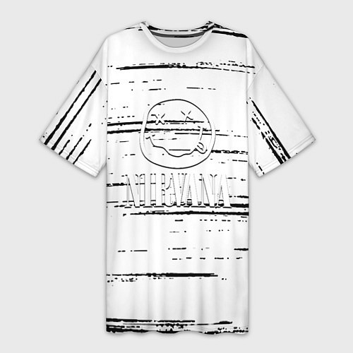 Женская длинная футболка Nirvana штрихи чёрные / 3D-принт – фото 1