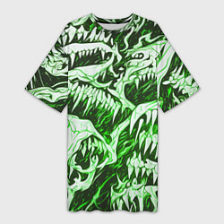 Женская длинная футболка Белые клыки на зелёном фоне