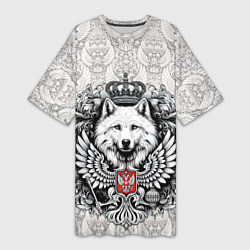 Женская длинная футболка Волк белый герб России