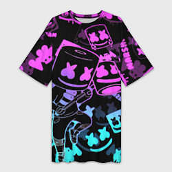 Женская длинная футболка Marshmello neon pattern