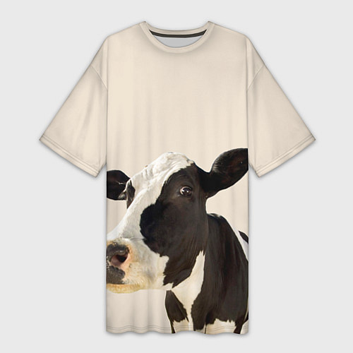 Женская длинная футболка Корова на бежевом фоне / 3D-принт – фото 1