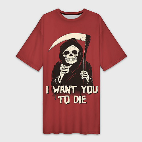 Женская длинная футболка I want you to die / 3D-принт – фото 1