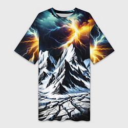 Женская длинная футболка Молнии и горы