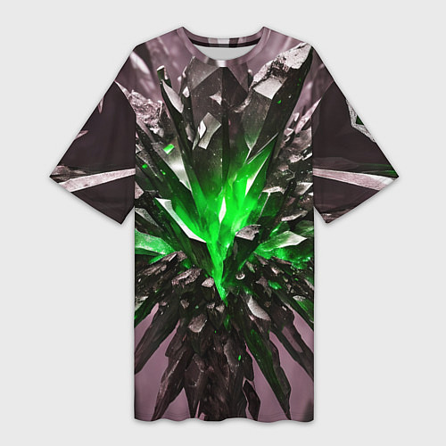 Женская длинная футболка Драгоценный камень зелёный / 3D-принт – фото 1