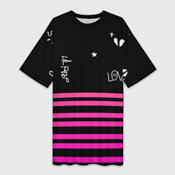 Футболка женская длинная Lil Peep розовые полосы, цвет: 3D-принт