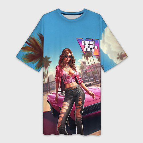 Женская длинная футболка GTA 6 girl logo / 3D-принт – фото 1