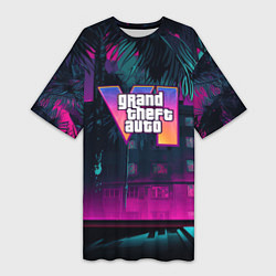 Женская длинная футболка GTA 6 logo night Vice city