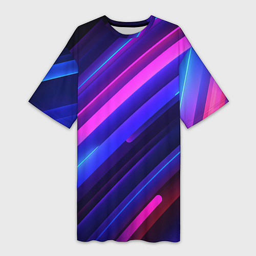 Женская длинная футболка Неоновые яркие абстрактные полосы / 3D-принт – фото 1