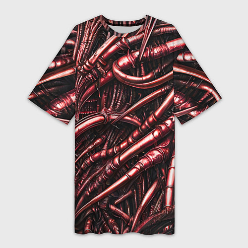 Женская длинная футболка Красные трубки чужих / 3D-принт – фото 1