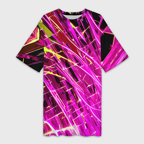 Женская длинная футболка Розовые энергетические линии / 3D-принт – фото 1