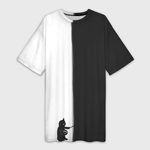 Женская длинная футболка Кот художник / 3D-принт – фото 1
