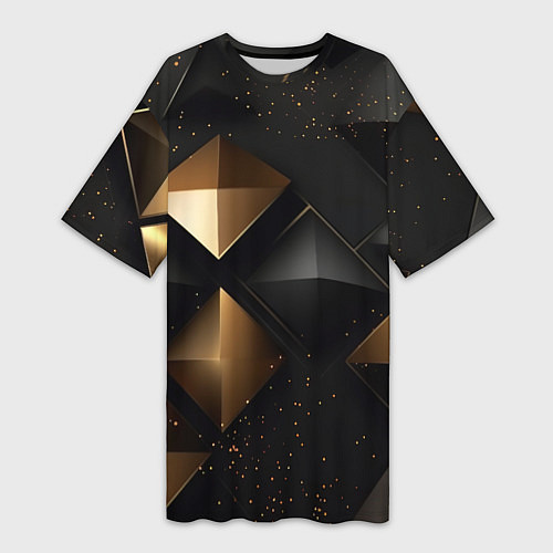 Женская длинная футболка Золотые и черные ромбики / 3D-принт – фото 1