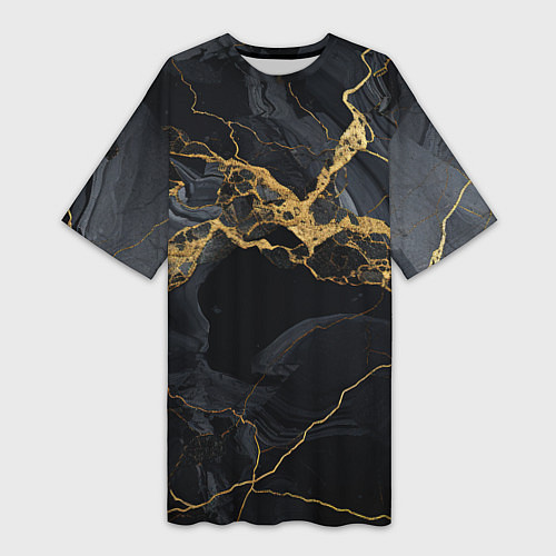Женская длинная футболка Золотой путь на черном граните / 3D-принт – фото 1