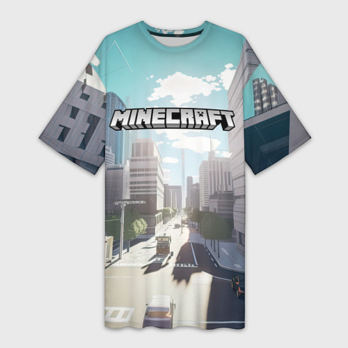 Женская длинная футболка Minecraft дневной город / 3D-принт – фото 1