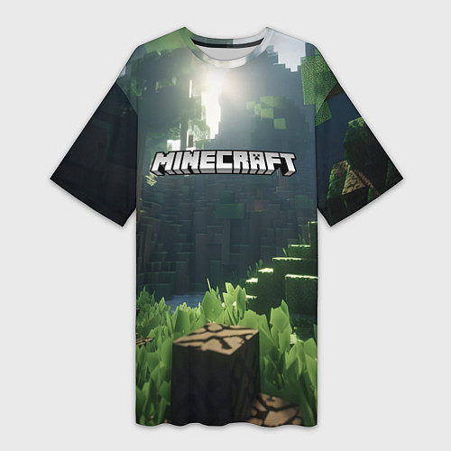 Женская длинная футболка Minecraft logo world / 3D-принт – фото 1