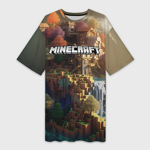Женская длинная футболка Minecraft logo горы и реки / 3D-принт – фото 1