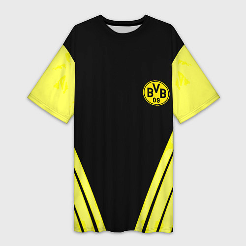 Женская длинная футболка Borussia geometry yellow / 3D-принт – фото 1