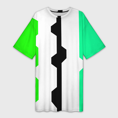 Женская длинная футболка Техно линии зелёный / 3D-принт – фото 1