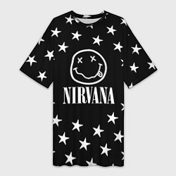 Женская длинная футболка Nirvana stars steel