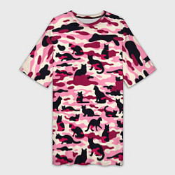 Женская длинная футболка Камуфляжные розовые котики