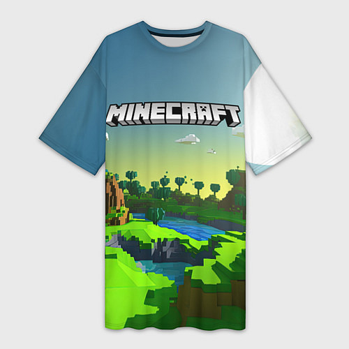 Женская длинная футболка Minecraft logo зеленый летний мир / 3D-принт – фото 1