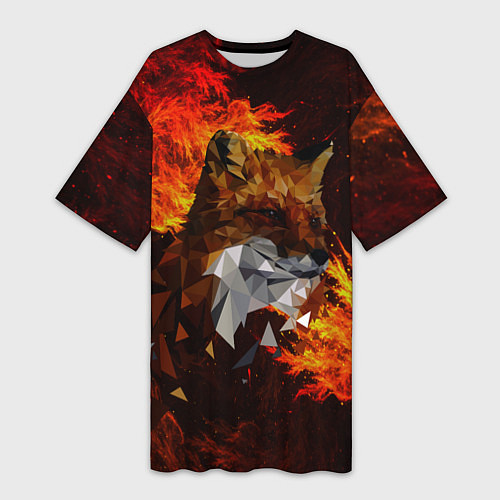 Женская длинная футболка Fire fox flame / 3D-принт – фото 1