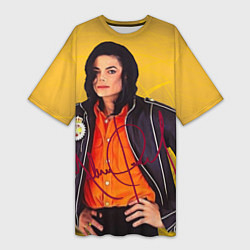 Футболка женская длинная Michael Jackson на золотом фоне с графикой, цвет: 3D-принт