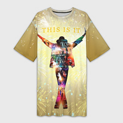 Футболка женская длинная Michael Jackson THIS IS IT - с салютами на золотом, цвет: 3D-принт
