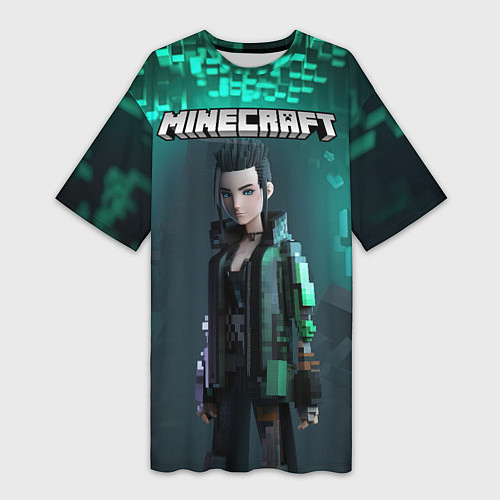 Женская длинная футболка Minecraft cyberpunk green neon / 3D-принт – фото 1