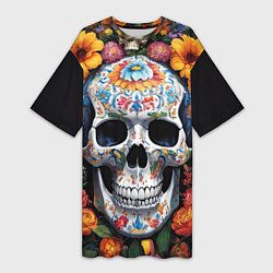 Женская длинная футболка Bright colors and a skull