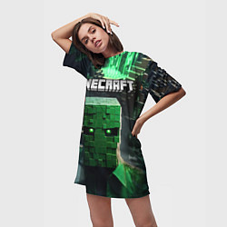 Футболка женская длинная Minecraft зеленый персонаж каменные джунгли, цвет: 3D-принт — фото 2