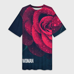 Женская длинная футболка Красная роза на чёрном - woman