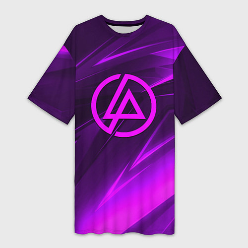 Женская длинная футболка Linkin park neon stripes logo / 3D-принт – фото 1