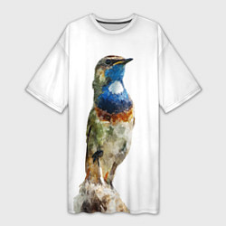 Футболка женская длинная Соловей варакушка, цвет: 3D-принт