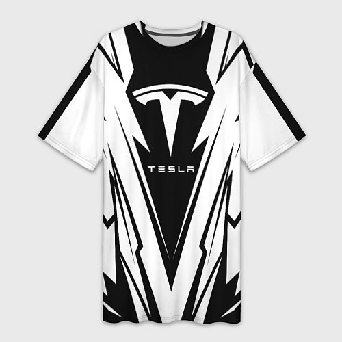 Женская длинная футболка Tesla - black and white / 3D-принт – фото 1