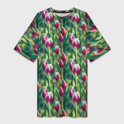 Женская длинная футболка Весенние цветы на поляне