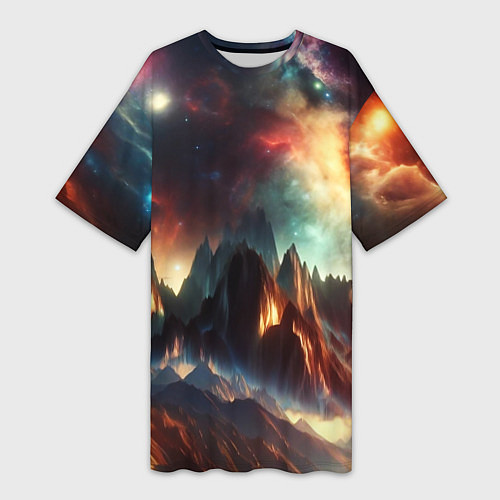 Женская длинная футболка Space landscape with mountains / 3D-принт – фото 1