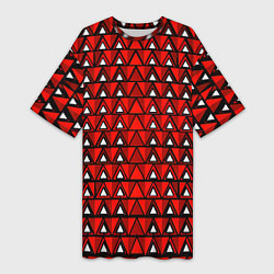 Женская длинная футболка Узор из треугольников с чёрной обводкой красный