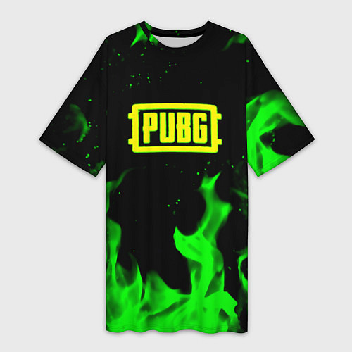 Женская длинная футболка PUBG кислотное лого огненный стиль / 3D-принт – фото 1