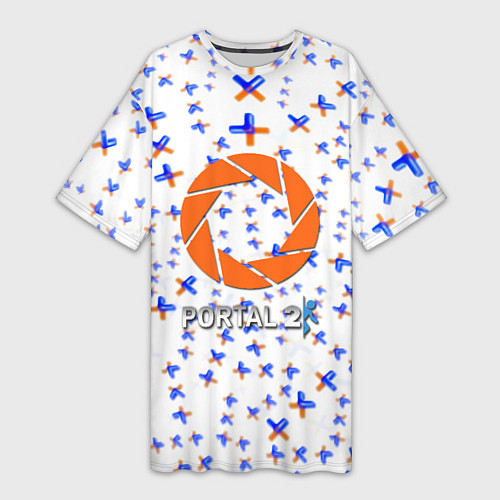 Женская длинная футболка Portal logo pattern steel / 3D-принт – фото 1
